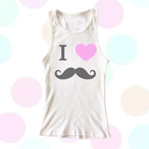 Y2K I Love Mustache Graphic Ribbed Tank Top